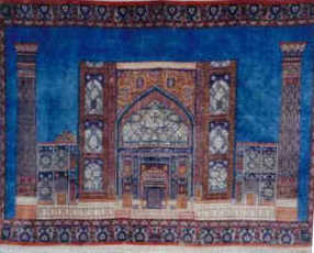 A Silk Rug Masterpiece Depicting Samarkand's Famous Registan